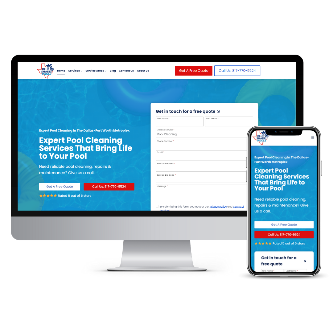 Blue Shade Pools website mockup