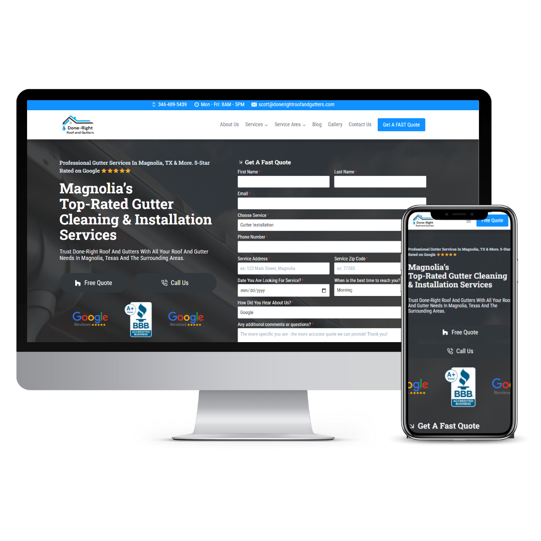 Done Right Roof And Gutters website mockup