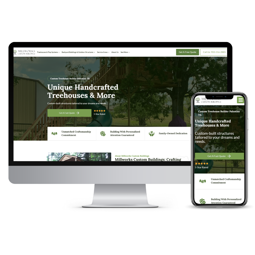 Millworks Custom Buildings website mockup