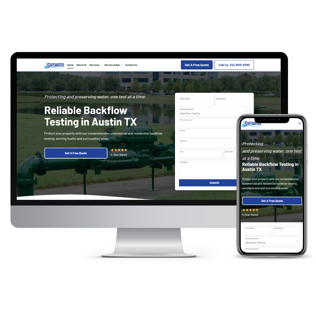 Safewater Backflow And Irrigation website mockup