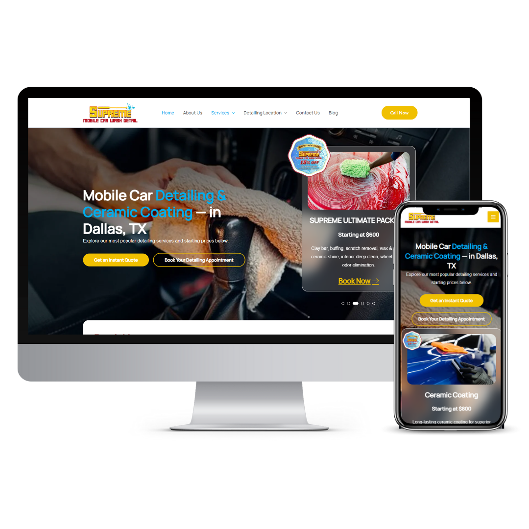 Supreme Mobile Car Wash Detail website mockup