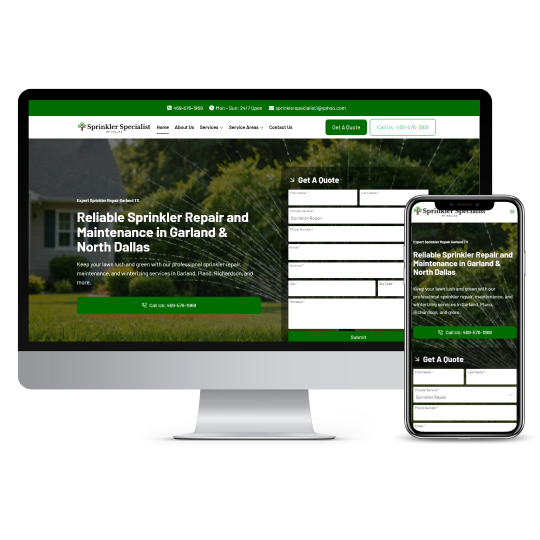 The Sprinkler Specialist of Dallas website mockup