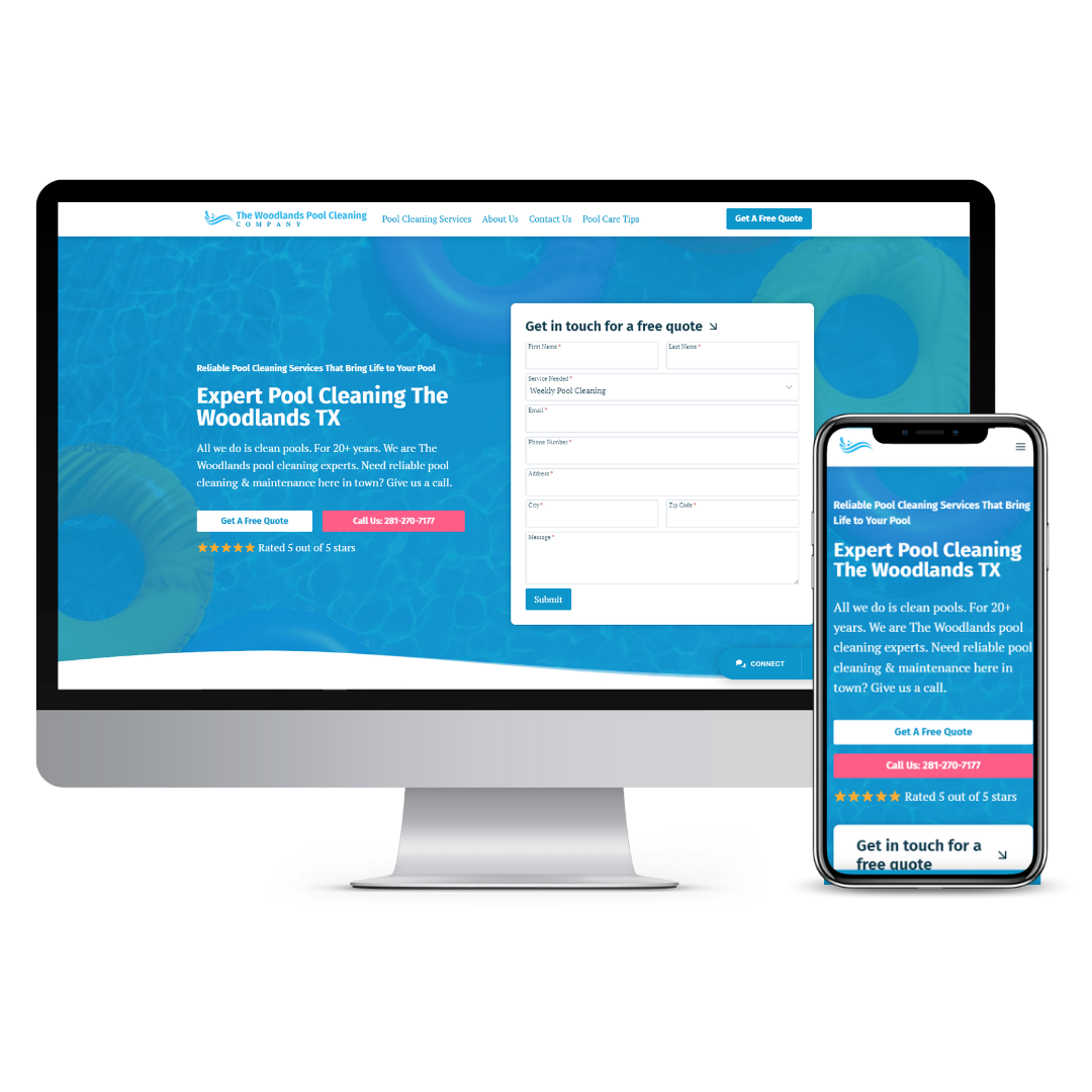 The Woodlands Pool Cleaning website mockup