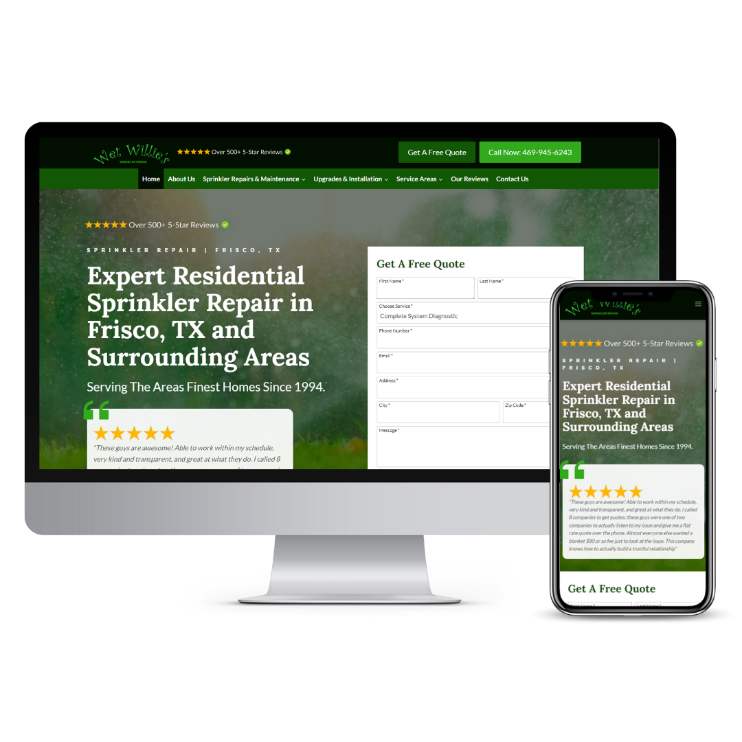 Wet Willies Sprinkler website mockup